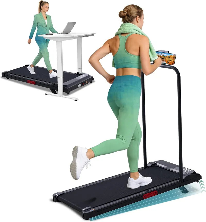 OKAYFOX Portable Walking Pad Treadmill with Handle Bar and Incline for Home